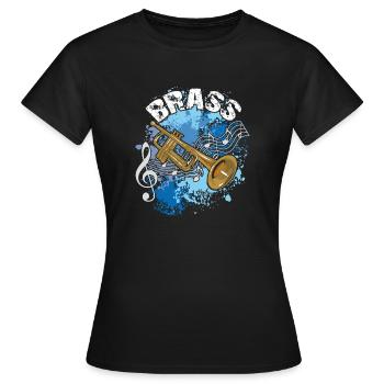 Trompete mit Notenlinien auf Farbklecksen - Frauen T-Shirt - Schwarz - Vorne - AI Model Female 172 dark (172cm)
