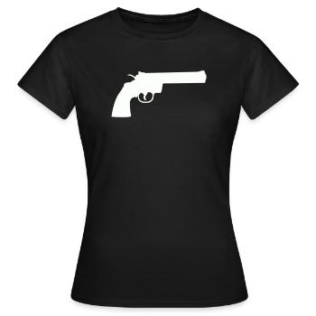 Minimalistische Revolver-Silhouette - Frauen T-Shirt - Schwarz - Vorne - AI Model Female 172 dark (172cm)