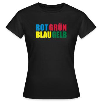 Rot Grün Blau Gelb Wortspiel Spruch - Frauen T-Shirt - Schwarz - Vorne - AI Model Female 172 dark (172cm)