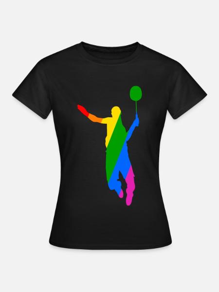 Regenbogen Badminton Tennis Design - Frauen T-Shirt - Schwarz