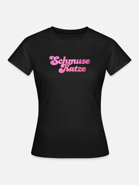 Schmusekatze Katze Handschrift Fell flauschig - Frauen T-Shirt - Schwarz