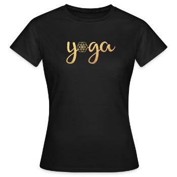 Yoga Yogi Handwriting Flower of Life Energy om - Women's T-Shirt - black - Front - AI Model Female 172 dark (172cm)