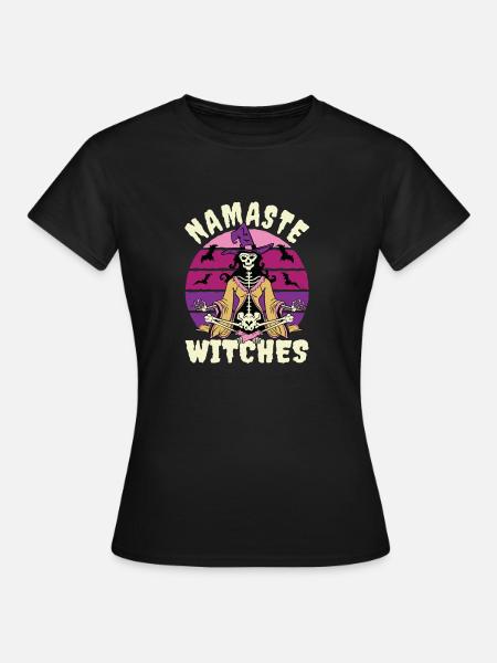 Namaste Witches Yoga Halloween Kostüm Besen - Frauen T-Shirt - Schwarz