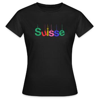 SCHWEIZ. LAND. GENF. HUMOR. FLAGGE - Frauen T-Shirt - Schwarz - Vorne - AI Model Female 172 dark (172cm)