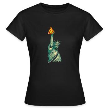 Freiheitsstatue Mit Pizza-Fackel Kunstwerk New - Frauen T-Shirt - Schwarz - Vorne - AI Model Female 172 dark (172cm)