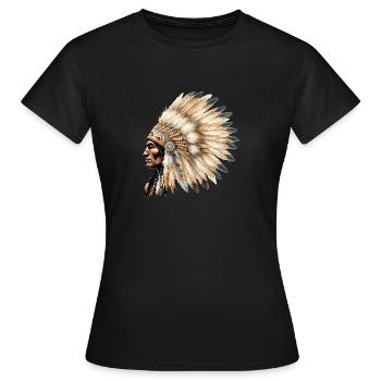 Indian chief with traditional feather headdress - Women's T-Shirt - black - Front - AI Model Female 172 dark (172cm)