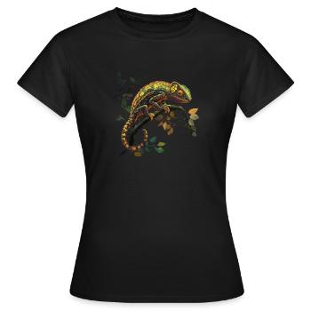 Farbprächtiges Chamäleon Auf Ast - Frauen T-Shirt - Schwarz - Vorne - AI Model Female 172 dark (172cm)