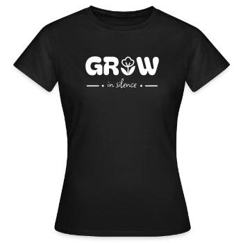 Grow in Silence – Inspirierende Grow-Typografie - Frauen T-Shirt - Schwarz - Vorne - AI Model Female 172 dark (172cm)