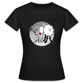 Kiss my Ass Küß mein Arsch Schaf Beleidigung - Frauen T-Shirt - Schwarz - Vorne - AI Model Female 172 dark (172cm)