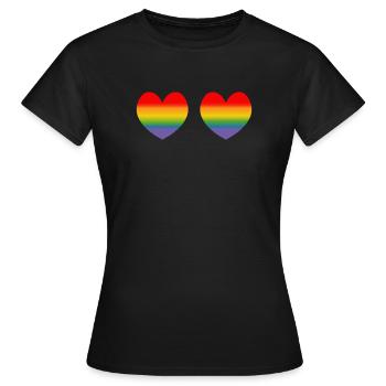 Zwei Regenbogenherzchen Verlauf - Frauen T-Shirt - Schwarz - Vorne - AI Model Female 172 dark (172cm)