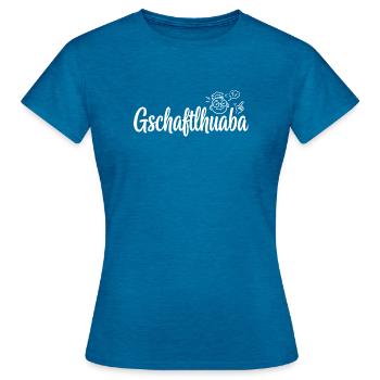 Gschaftlhuaba – Bayerischer Besserwisser - Frauen T-Shirt - Antikblaues Saphir meliert - Vorne - AI Model Female 172 dark (172cm)