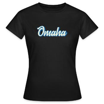 Omaha Schriftzug in Retro-Blau - Frauen T-Shirt - Schwarz - Vorne - AI Model Female 172 dark (172cm)