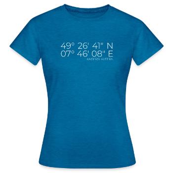 coordonnées Kaiserslautern - T-shirt Femme - bleu saphir antique chiné - Devant - AI Model Female 172 dark (172cm)