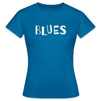 Distressed Blues Typography - Women's T-Shirt - antique blue sapphire heather - Front - AI Model Female 172 dark (172cm)