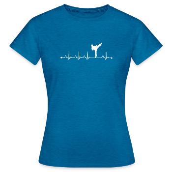 Karate Heartbeat ECG Pulse Martial Arts Fighter  - Women's T-Shirt - antique blue sapphire heather - Front - AI Model Female 172 dark (172cm)