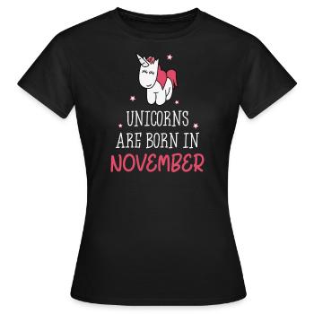 Unicorns are born in November - Women's T-Shirt - black - Front - AI Model Female 172 dark (172cm)