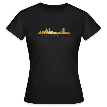 Leipziger Skyline (Vintage/Goldgelb) Leipzig - Frauen T-Shirt - Schwarz - Vorne - AI Model Female 172 dark (172cm)