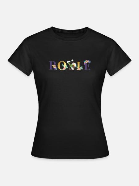 ROSIE Namenskunst mit gestickten Blumen - Frauen T-Shirt - Schwarz