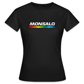 MONSALO – Détournement humoristique logo Salomon - T-shirt Femme - noir - Devant - AI Model Female 172 dark (172cm)
