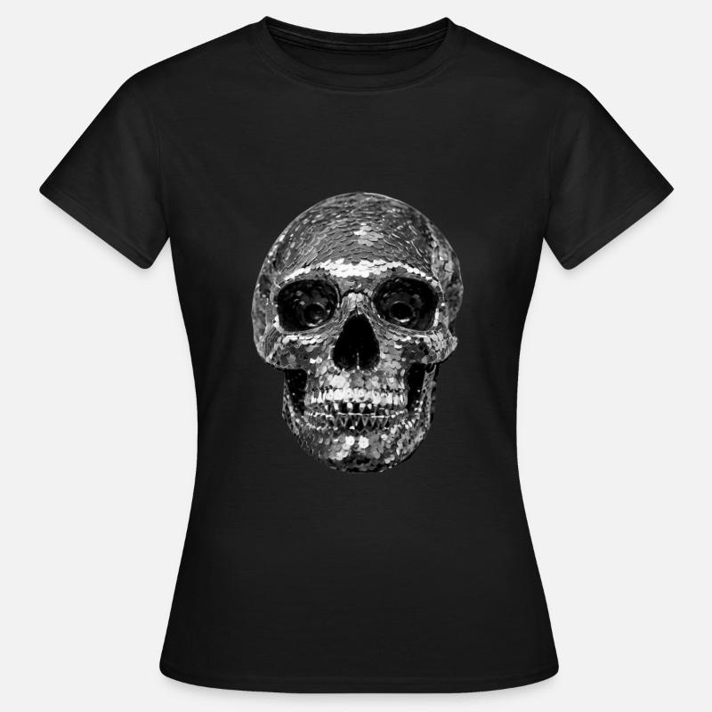 Skull, metallic, sequins, rivets, silver - Women's T-Shirt - black