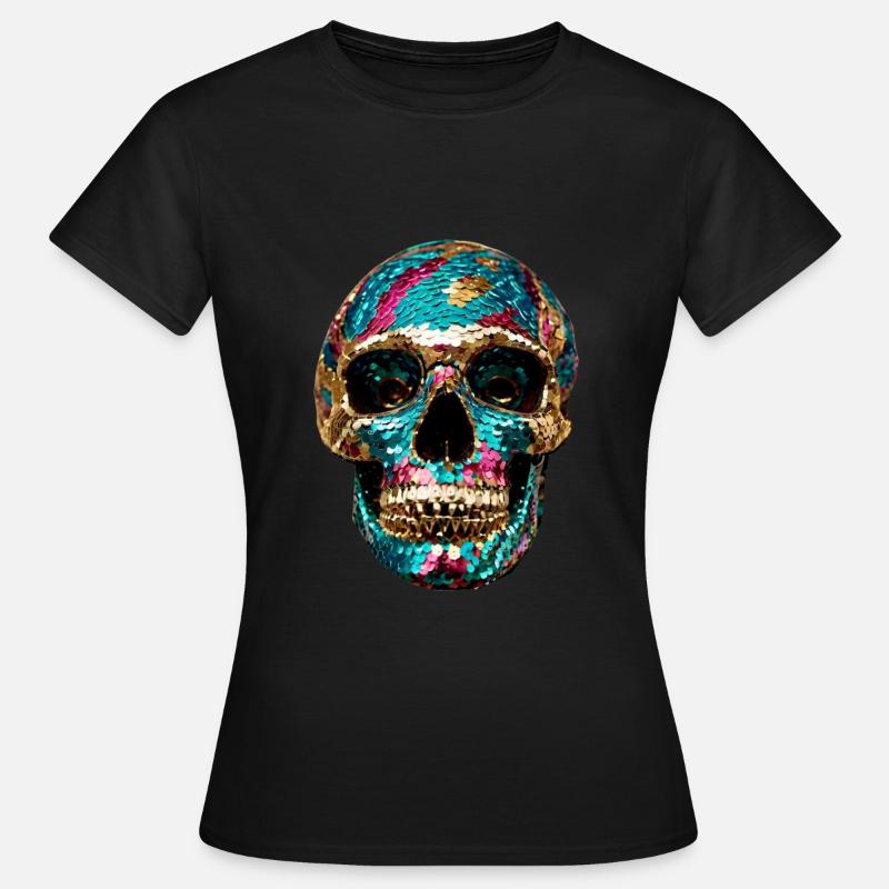 Skull, metallic, sequins, rivets, gold, silver - Women's T-Shirt - black