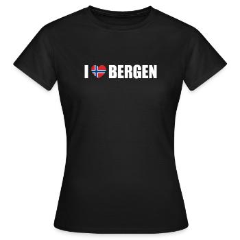J’adore Bergen, Norvège - T-shirt Femme - noir - Devant - AI Model Female 172 dark (172cm)