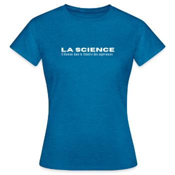 LA SCIENCE... in Erlebnissen - Frauen T-Shirt - Antikblaues Saphir meliert - Vorne - AI Model Female 172 dark (172cm)