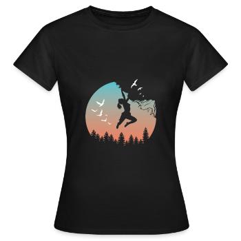 Climbing Silhouette Mountaineer Sunset Nature - Women's T-Shirt - black - Front - AI Model Female 172 dark (172cm)