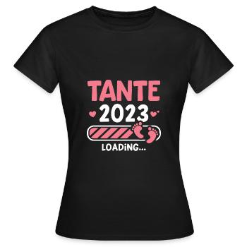 Tante 2023 loading Werdende Patentante Geschenk - Frauen T-Shirt - Schwarz - Vorne - AI Model Female 172 dark (172cm)