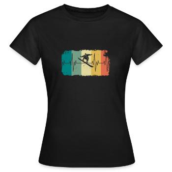 Snowboard Herzschlag Vintage EKG Winter Geschenk - Frauen T-Shirt - Schwarz - Vorne - AI Model Female 172 dark (172cm)