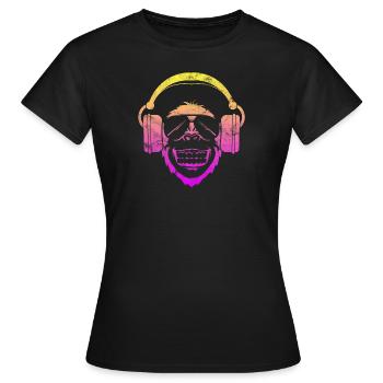 Singe DJ singe avec casque et lunettes de soleil - T-shirt Femme - noir - Devant - AI Model Female 172 dark (172cm)