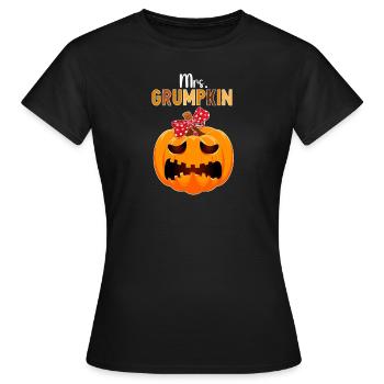 Mrs. Mama Grumpkin Halloween Kürbis Familienoutfit - Frauen T-Shirt - Schwarz - Vorne - AI Model Female 172 dark (172cm)