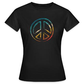 Friedenszeichen - Peace Frieden - Frauen T-Shirt - Schwarz - Vorne - AI Model Female 172 dark (172cm)
