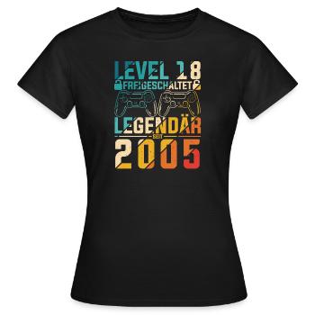 Level 18 Jahre Geburtstag 2005 LAN-Party Motiv Gam - Frauen T-Shirt - Schwarz - Vorne - AI Model Female 172 dark (172cm)