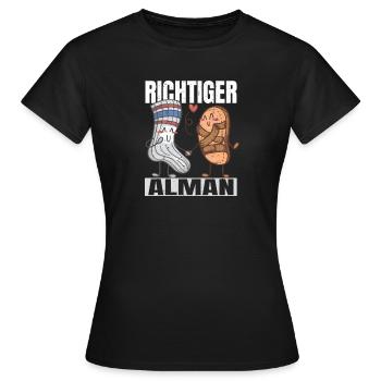 Richtiger Alman Sandalen & Socken Deutsch - Frauen T-Shirt - Schwarz - Vorne - AI Model Female 172 dark (172cm)
