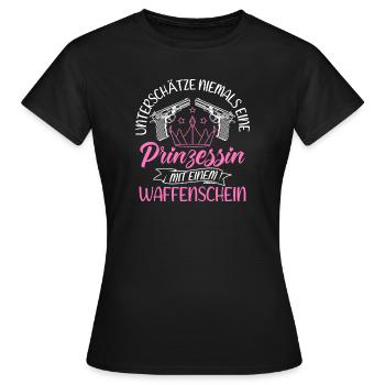 Prinzessin Sportschießen Waffenschein Spruch Sport - Frauen T-Shirt - Schwarz - Vorne - AI Model Female 172 dark (172cm)