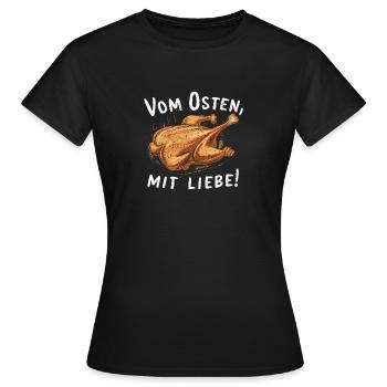 From the East with love broiler chicken - Women's T-Shirt - black - Front - AI Model Female 172 dark (172cm)