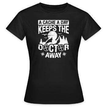 A Cache A Day Keeps The Doctor Away Mountains Fun - Women's T-Shirt - black - Front - AI Model Female 172 dark (172cm)