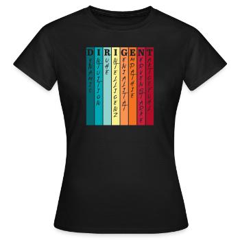 Caractéristiques du chef d’orchestre Chef d’orchestre Professeur de musique - T-shirt Femme - noir - Devant - AI Model Female 172 dark (172cm)
