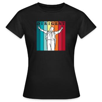 Caractéristiques du chef d’orchestre Chef d’orchestre Professeur de musique - T-shirt Femme - noir - Devant - AI Model Female 172 dark (172cm)