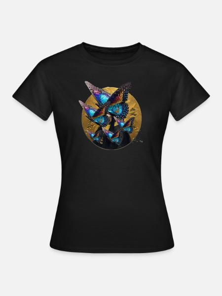 schmetterlinge,pailletten,gold,metallisch, - Frauen T-Shirt - Schwarz