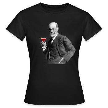 Sigmund Freud avec un verre à vin - T-shirt Femme - noir - Devant - AI Model Female 172 dark (172cm)