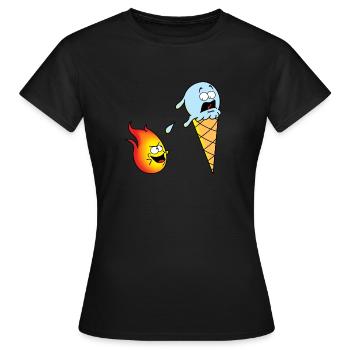 Eiscreme versus Flammen-lustiger Spaß-Neuheits-Entwurf - Frauen T-Shirt - Schwarz - Vorne - AI Model Female 172 dark (172cm)