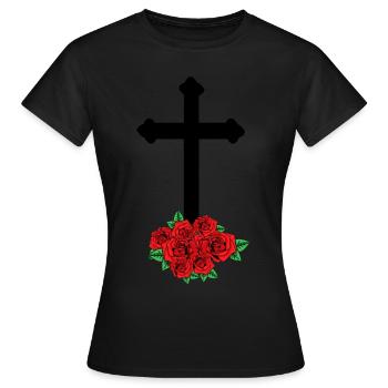 Roses Mourning Death Cross Funeral Beyond Grave - Women's T-Shirt - black - Front - AI Model Female 172 dark (172cm)