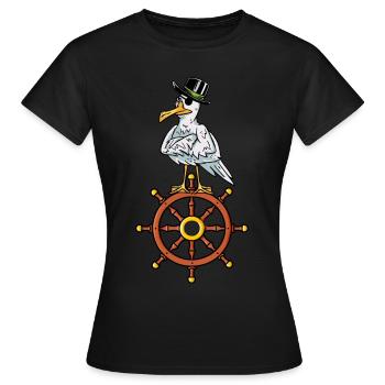 Seeräuber Pirat Freibeuter Möwe Steuerrad Kinder - Frauen T-Shirt - Schwarz - Vorne - AI Model Female 172 dark (172cm)