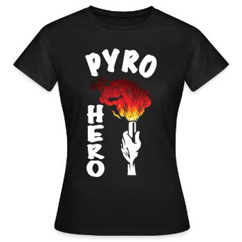 Pyro Hero Pyrotechnik Ultras Fanblock Fankurve - Frauen T-Shirt - Schwarz - Vorne - AI Model Female 172 dark (172cm)