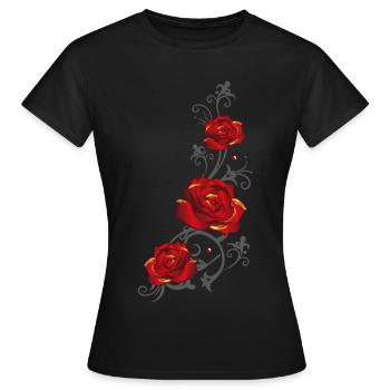 Tendril with red roses and leaves - Women's T-Shirt - black - Front - AI Model Female 172 dark (172cm)