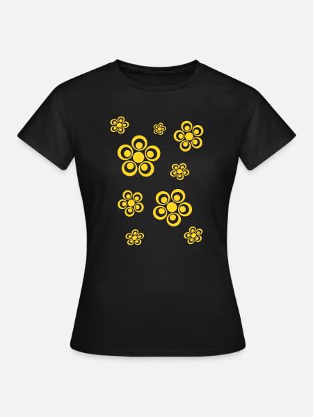 Gelbes Retro Blumenmuster Geschenk - Frauen T-Shirt - Schwarz