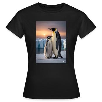 Pingouin avec son petit sur la banquise au pôle Sud - T-shirt Femme - noir - Devant - AI Model Female 172 dark (172cm)