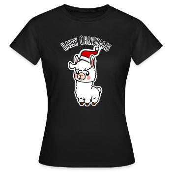 Niedliches Alpaka mit Zipfelmütze für die Festtage - Frauen T-Shirt - Schwarz - Vorne - AI Model Female 172 dark (172cm)